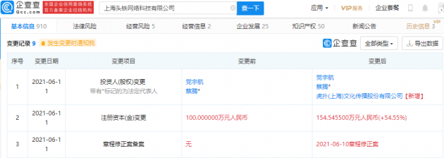 虎撲戰(zhàn)略投資上海頭鐵網(wǎng)絡(luò)科技，拓展數(shù)字音頻與網(wǎng)絡(luò)技術(shù)布局